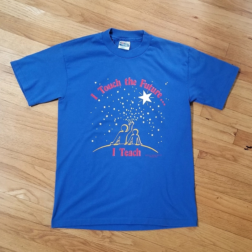Hanes Fifty/Fifty Vintage 1989 Single Stitch " I Touch The Future I Teach " tee